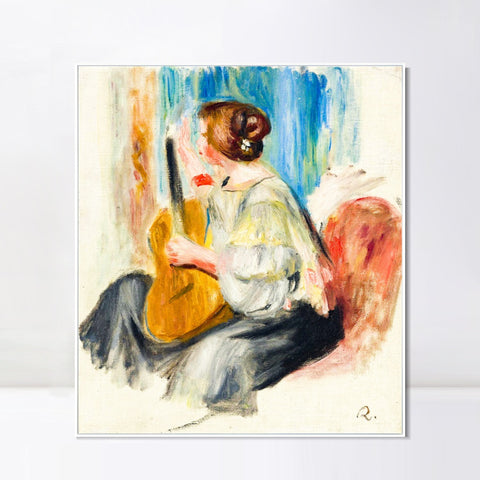 INVIN ART Framed Canvas FEMME A LA GUITARE by Pierre Auguste Renoir Wall Art Living Room Home Office Decorations