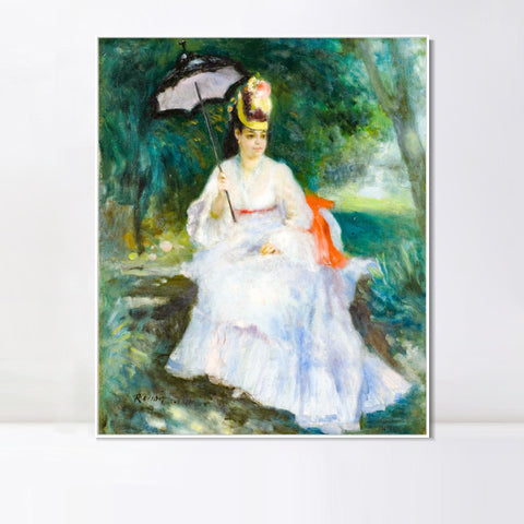 INVIN ART Framed Canvas FEMME À L'OMBRELLE ASSISE DANS LE JARDIN by Pierre Auguste Renoir Wall Art Living Room Home Office Decorations