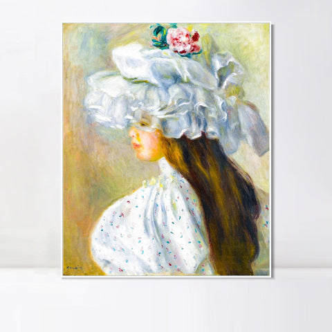 INVIN ART Framed Canvas FEMME AU CHAPEAU BLANC by Pierre Auguste Renoir Wall Art Living Room Home Office Decorations