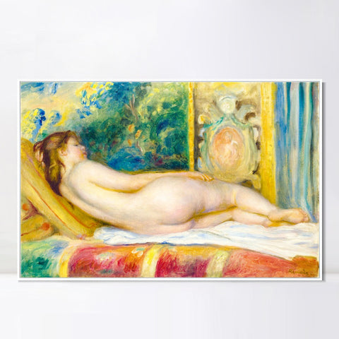 INVIN ART Framed Canvas FEMME NUE AU CANAPÉ by Pierre Auguste Renoir Wall Art Living Room Home Office Decorations