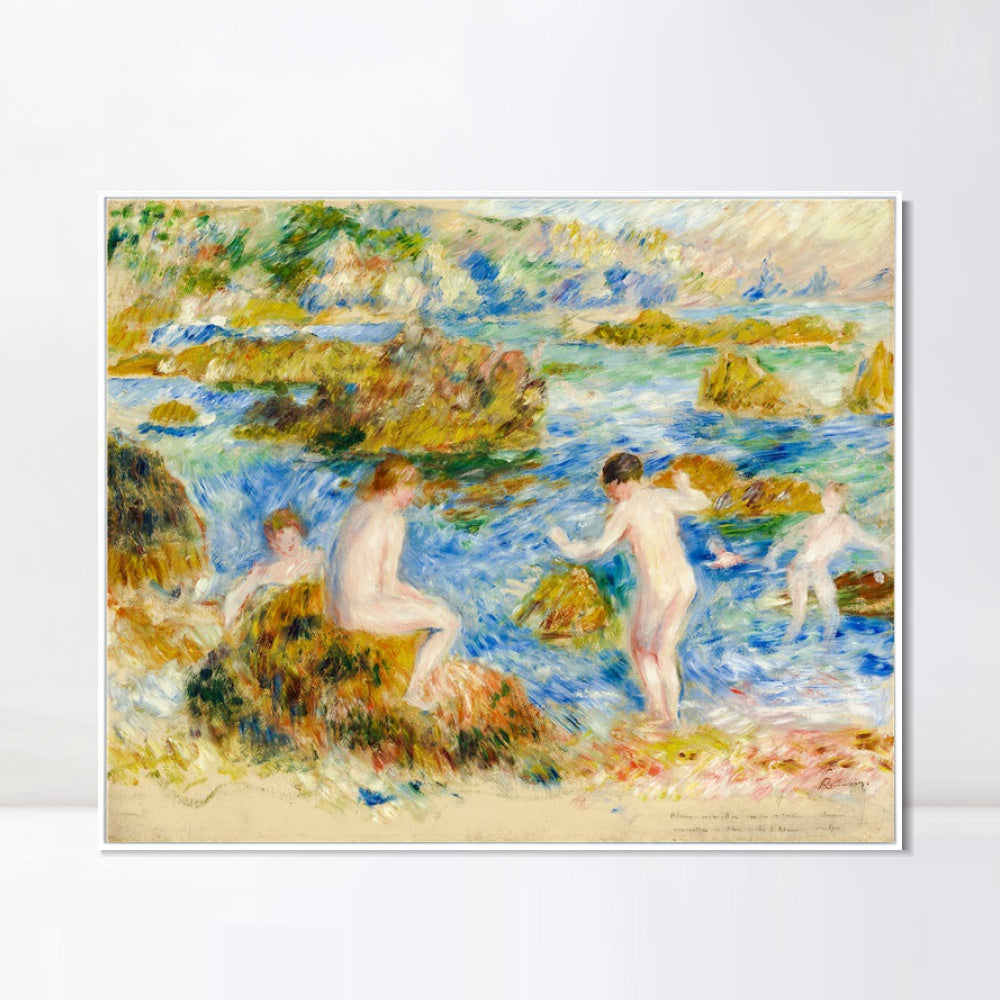 INVIN ART Framed Canvas GARCONS NUS DANS LES ROCHERS A GUERNSEY by Pierre Auguste Renoir Wall Art Living Room Home Office Decorations