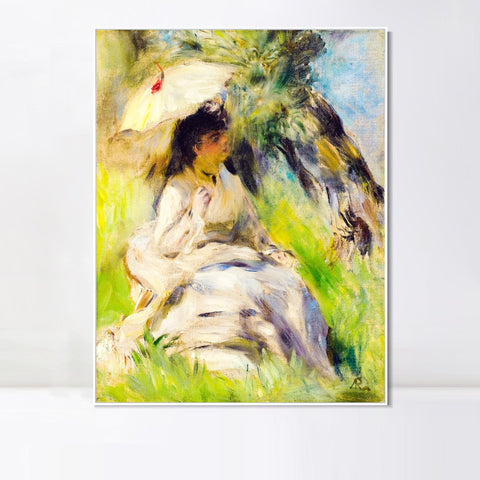 INVIN ART Framed Canvas JEUNE FEMME A L'OMBRELLE by Pierre Auguste Renoir Wall Art Living Room Home Office Decorations