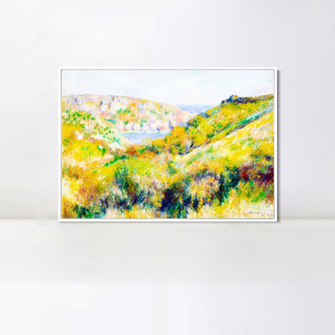 INVIN ART Framed Canvas Hills around the Bay of Moulin Huet, Guernsey by Pierre Auguste Renoir Wall Art Living Room Home Office Decorations