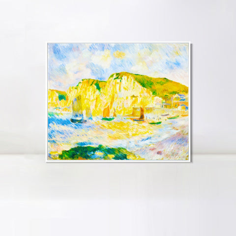 INVIN ART Framed Canvas Sea and Cliffs by Pierre Auguste Renoir Wall Art Living Room Home Office Decorations