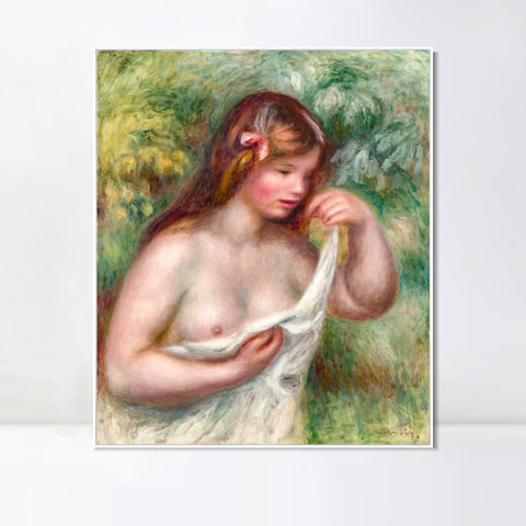 INVIN ART Framed Canvas JEUNE FEMME ARRANGEANT SA CHEMISE by Pierre Auguste Renoir Wall Art Living Room Home Office Decorations