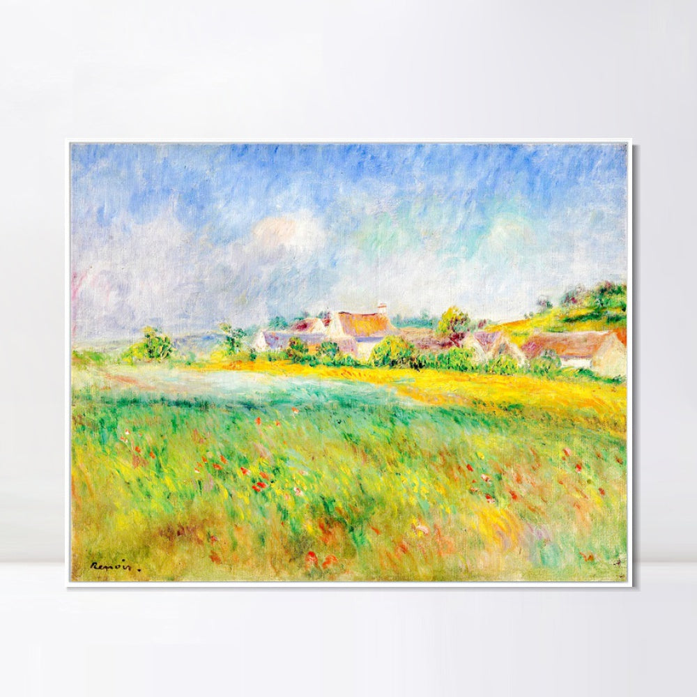 INVIN ART Framed Canvas LE VILLAGE DE BONNECOURT by Pierre Auguste Renoir Wall Art Living Room Home Office Decorations