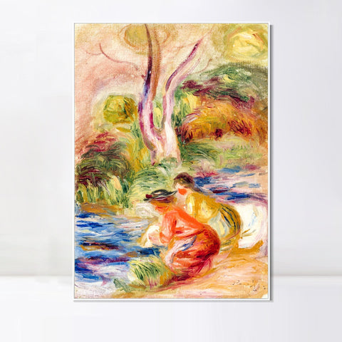 INVIN ART Framed Canvas LES LAVEUSES by Pierre Auguste Renoir Wall Art Living Room Home Office Decorations