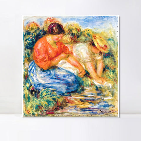 INVIN ART Framed Canvas LES PETITES LAVEUSES À CAGNES by Pierre Auguste Renoir Wall Art Living Room Home Office Decorations