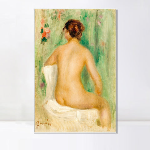INVIN ART Framed Canvas NU ASSIS, DE DOS by Pierre Auguste Renoir Wall Art Living Room Home Office Decorations