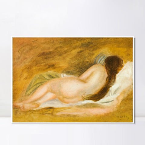 INVIN ART Framed Canvas NU COUCHÉ, VU DE DOS, SUR FOND OCRE by Pierre Auguste Renoir Wall Art Living Room Home Office Decorations