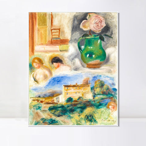 INVIN ART Framed Canvas PAYSAGE ET TÊTES DE FEMMES by Pierre Auguste Renoir Wall Art Living Room Home Office Decorations