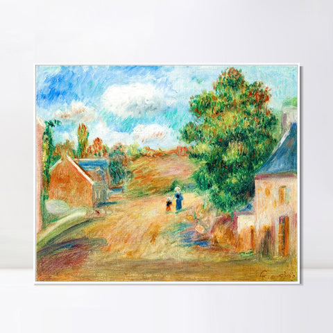 INVIN ART Framed Canvas PAYSAGE, ENTRÉE DE VILLAGE AVEC FEMME ET ENFANT by Pierre Auguste Renoir Wall Art Living Room Home Office Decorations