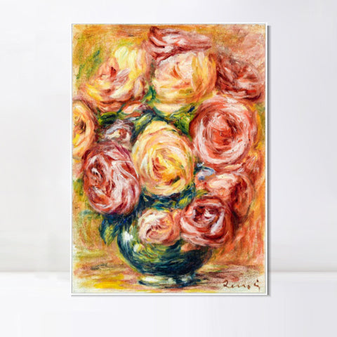INVIN ART Framed Canvas VASE DE ROSES by Pierre Auguste Renoir Wall Art Living Room Home Office Decorations