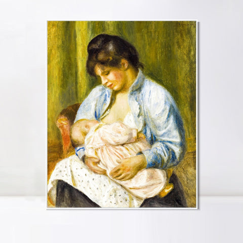 INVIN ART Framed Canvas A Woman Nursing a Child by Pierre Auguste Renoir Wall Art Living Room Home Office Decorations