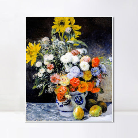 INVIN ART Framed Canvas Mixed Flowers in an Earthenware Pot by Pierre Auguste Renoir Wall Art Living Room Home Office Decorations