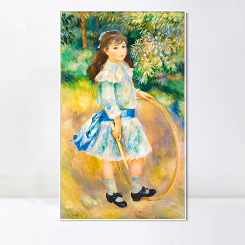 INVIN ART Framed Canvas Girl with a Hoop by Pierre Auguste Renoir Wall Art Living Room Home Office Decorations