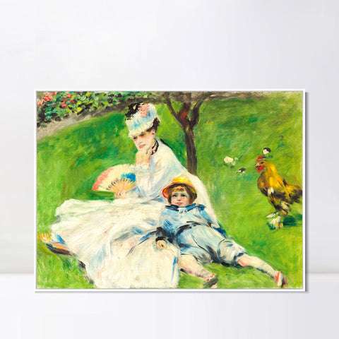 INVIN ART Framed Canvas Madame Monet and Her Son by Pierre Auguste Renoir Wall Art Living Room Home Office Decorations
