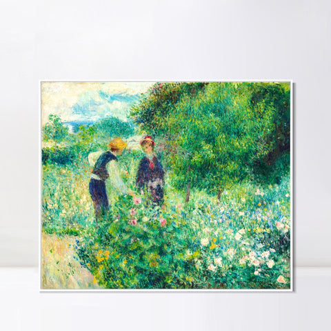 INVIN ART Framed Canvas Picking Flowers by Pierre Auguste Renoir Wall Art Living Room Home Office Decorations