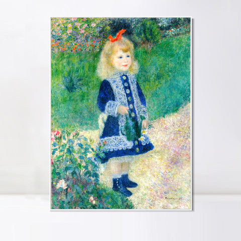 INVIN ART Framed Canvas A Girl with a Watering Can by Pierre Auguste Renoir Wall Art Living Room Home Office Decorations