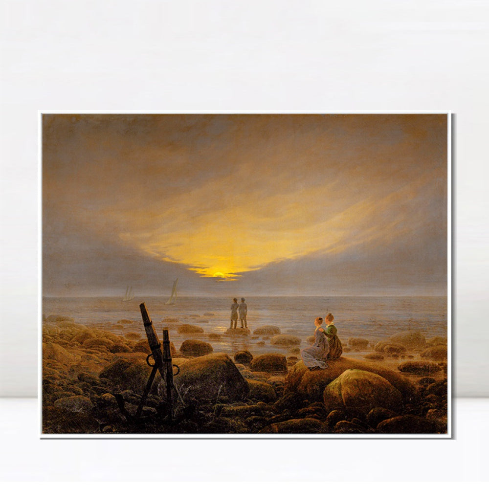 INVIN ART Framed Canvas Moonrise on The Seashore, 1821 by Caspar David Friedrich Wall Art Living Room Home Office Decorations
