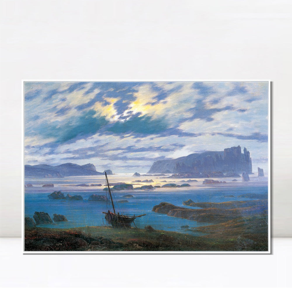 INVIN ART Framed Canvas Northern Sea by Moonlight by Caspar David Friedrich Wall Art Living Room Home Office Decorations