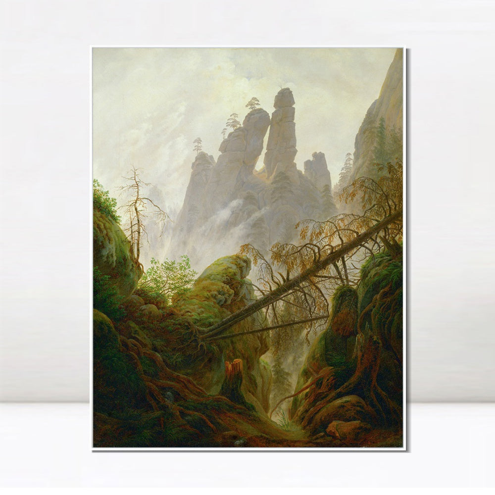 INVIN ART Framed Canvas Rocky Ravine by Caspar David Friedrich Wall Art Living Room Home Office Decorations