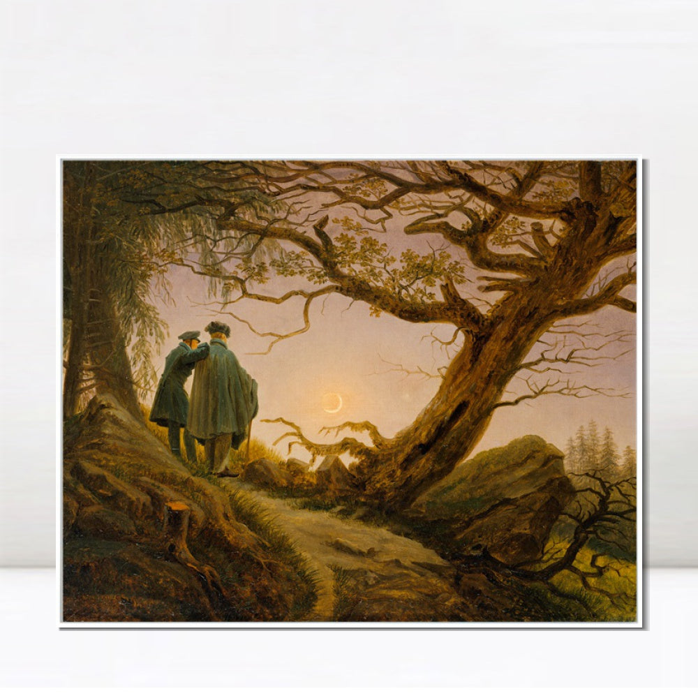 INVIN ART Framed Canvas Two Men Contemplating The Moon by Caspar David Friedrich Wall Art Living Room Home Office Decorations