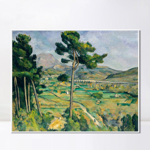 INVIN ART Framed Canvas Giclee Print Art Mont Sainte-Victoire and the Viaduct of the Arc River Vally by Paul Cezanne Wall Art Living Room Home Office Decorations