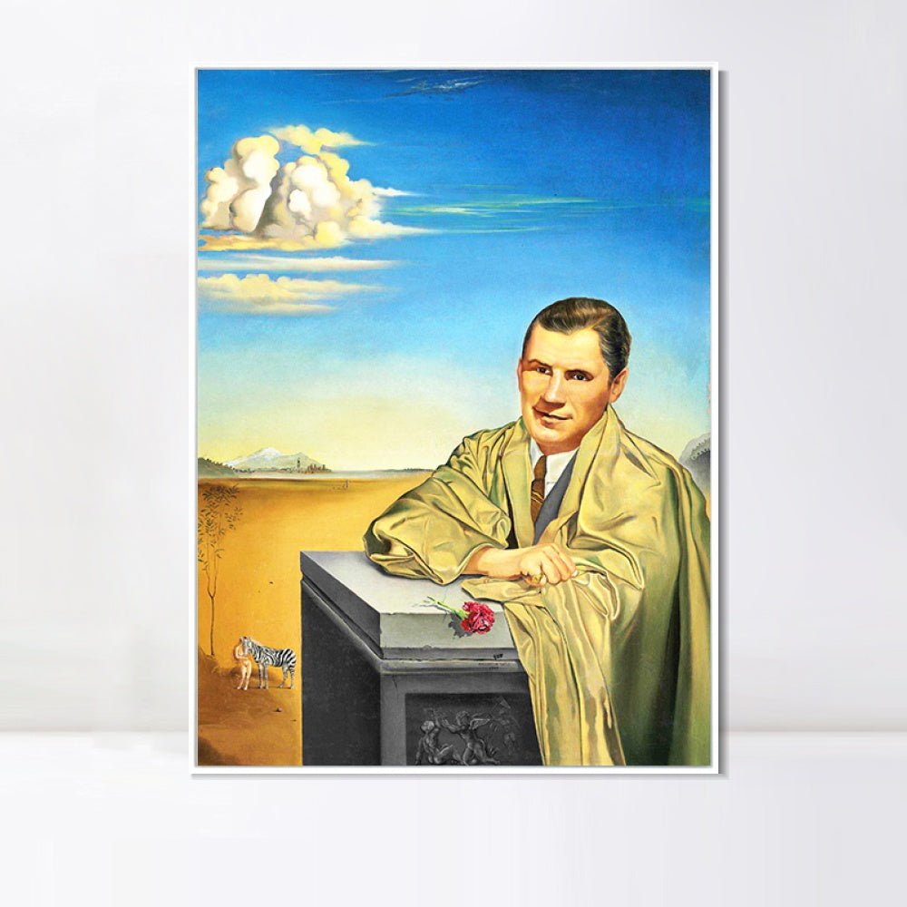 INVIN ART Framed Canvas Portrait of Monsieur John Perona(1949) by Salvador Dal Wall Art Living Room Home Office Decorations