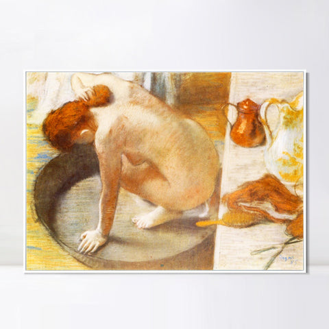 INVIN ART Framed Canvas Giclee Print Art Le Tub sur carton by Edgar Degas Wall Art Living Room Home Office Decorations