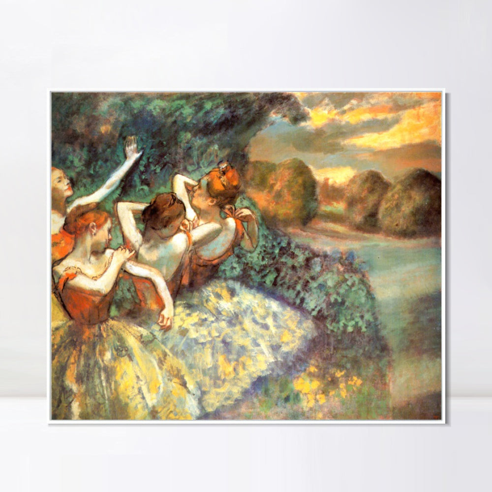 INVIN ART Framed Canvas Giclee Print En attendant l'entr篓娄e en sc篓篓ne by Edgar Degas Wall Art