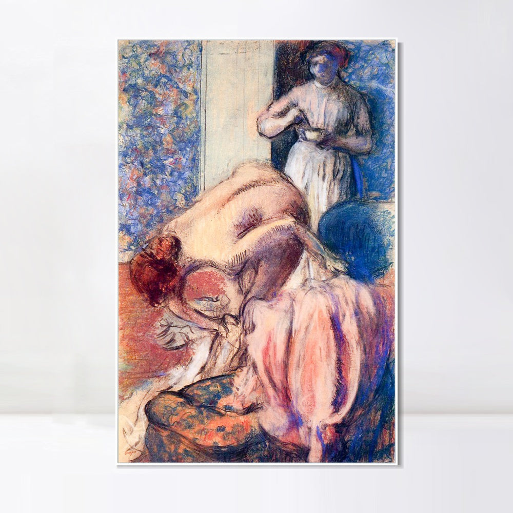 INVIN ART Framed Canvas Giclee Print Art Breakfast after Bathing by Edgar Degas Wall Art