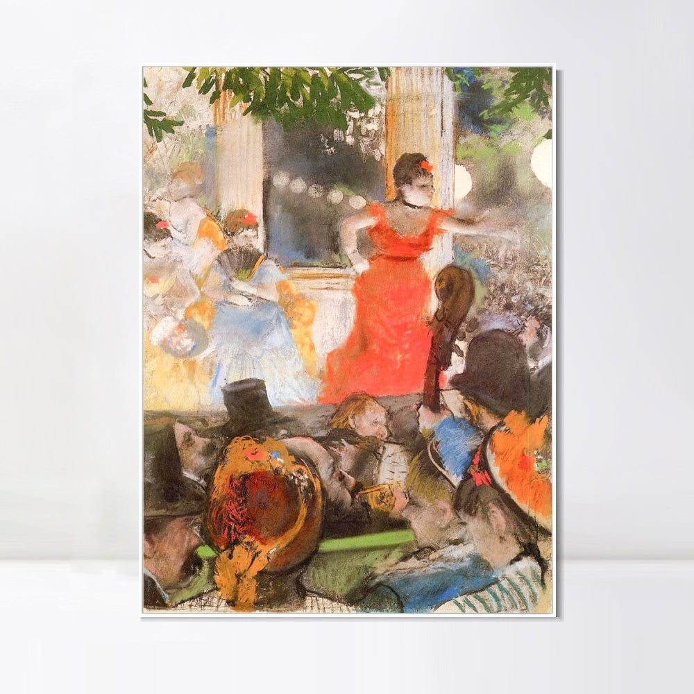 INVIN ART Framed Canvas Giclee Print Art Cafe Concert by Edgar Degas Wall Art