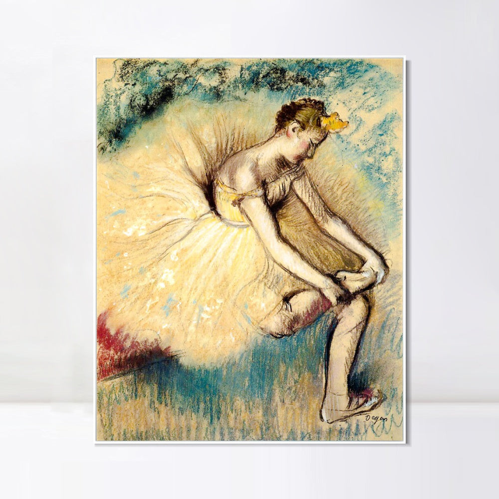 INVIN ART Framed Canvas Giclee Print Art Dancer Putting on Her Slipper by Edgar Degas Wall Art