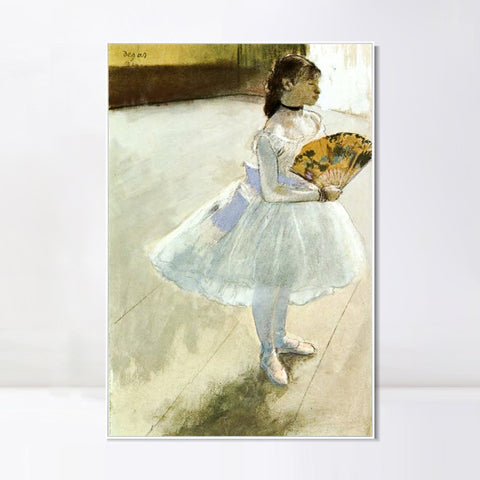 INVIN ART Framed Canvas Giclee Print Art Dancer with a Fan by Edgar Degas Wall Art Living Room Home Office Decorations