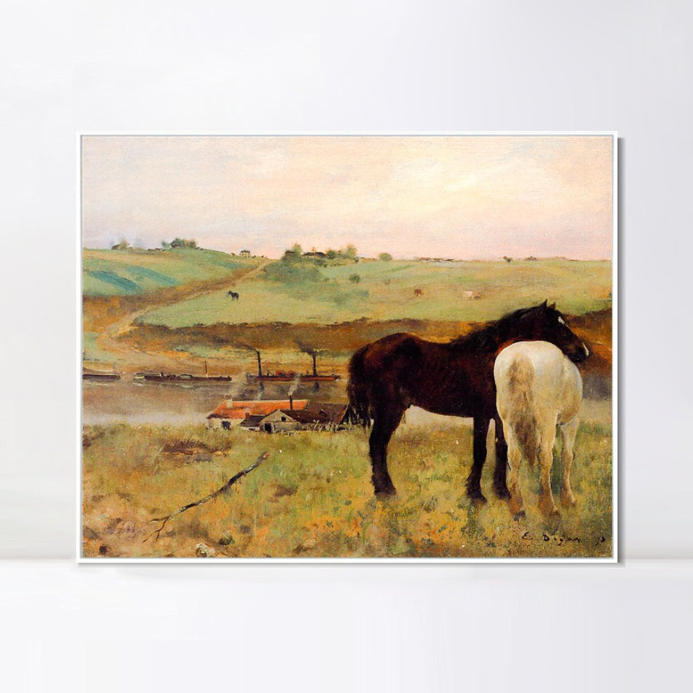 INVIN ART Framed Canvas Giclee Print Art Horses in a Meadow a鈧?1871 by Edgar Degas Wall Art