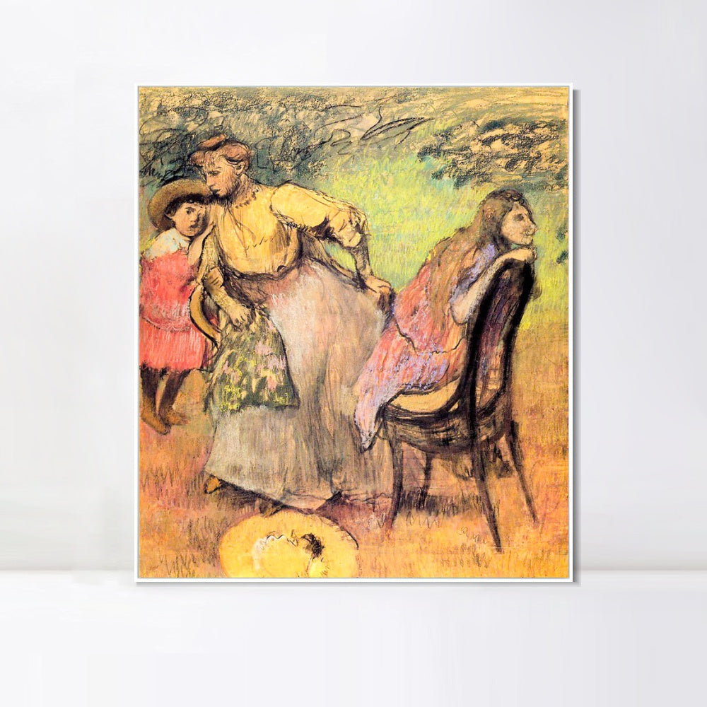 INVIN ART Framed Canvas Giclee Print Art Madame Alexis Rouart and Her Children by Edgar Degas Wall Art
