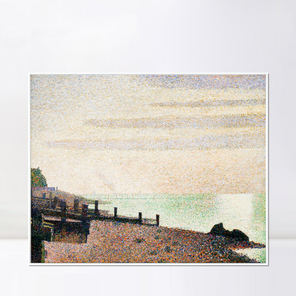 INVIN ART Framed Canvas Giclee Print Art Evening, Honfleur by Georges Seurat Wall Art Living Room Home Office Decorations