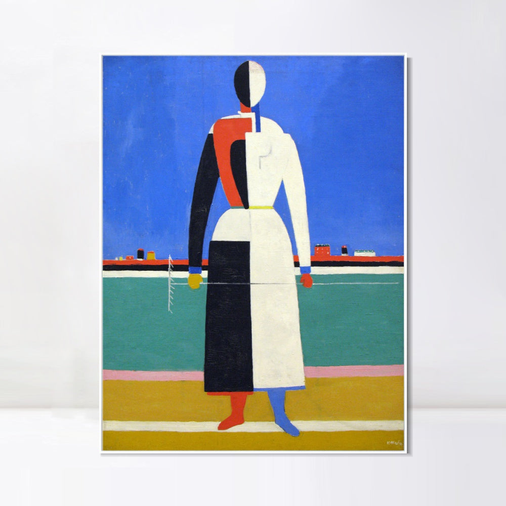INVIN ART Framed Canvas Giclee Print Art Woman with rake,1928 by Kasimir Malevich Wall Art Living Room Home Office Decorations