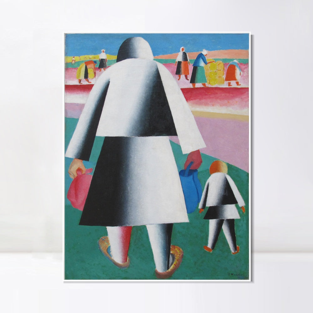 INVIN ART Framed Canvas Giclee Print Art towards the harvest (martha and vanka), 1928 by Kasimir Malevich Wall Art Living Room Home Office Decorations