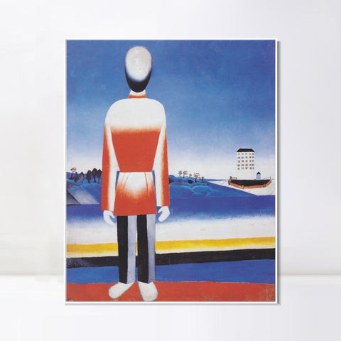 INVIN ART Framed Canvas Giclee Print Art Man in suprematic landscape by Kasimir Malevich Wall Art Living Room Home Office Decorations