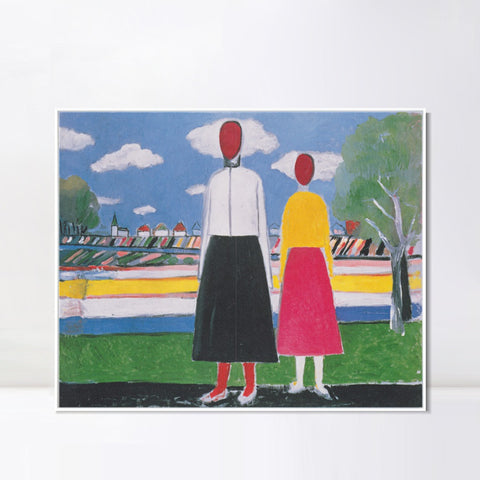 INVIN ART Framed Canvas Giclee Print Art Two figures in a landscape by Kasimir Malevich Wall Art Living Room Home Office Decorations
