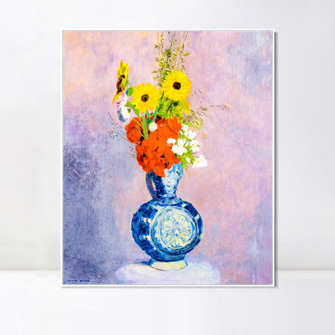 INVIN ART Framed Canvas Flowers in a Vase#017 by Odilon Redon Wall Art Living Room Home Office Decorations