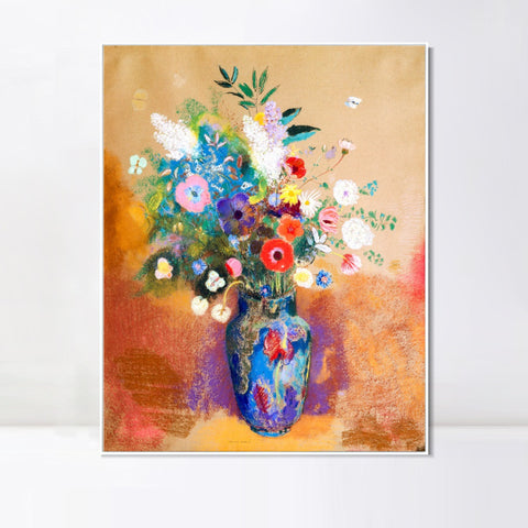 INVIN ART Framed Canvas Flowers in a Vase#019 by Odilon Redon Wall Art Living Room Home Office Decorations