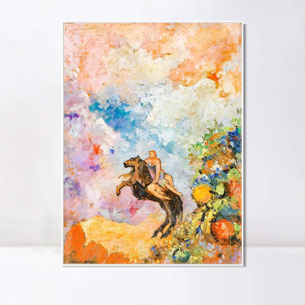 INVIN ART Framed Canvas Muse on Pegasus by Odilon Redon Wall Art Living Room Home Office Decorations