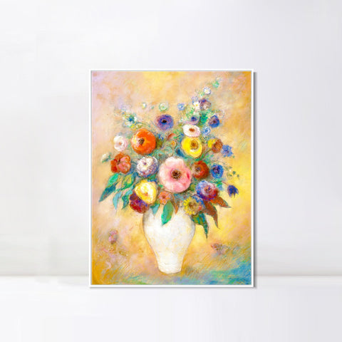 INVIN ART Framed Canvas Vase of Flowers by Odilon Redon Wall Art Living Room Home Office Decorations