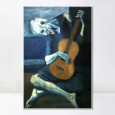 INVIN ART Framed Canvas Giclee Print Art Old guitarist chicago#2 by Pablo Picasso Wall Art Living Room Home Office Decorations