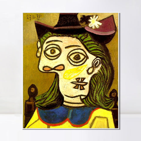 INVIN ART Framed Canvas Giclee Print Art 1939 Woman's head with purple hat by Pablo Picasso Wall Art Living Room Home Office Decorations