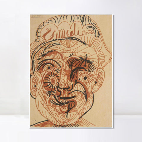 INVIN ART Framed Canvas Giclee Print Art Man's head#1 by Pablo Picasso Wall Art Living Room Home Office Decorations