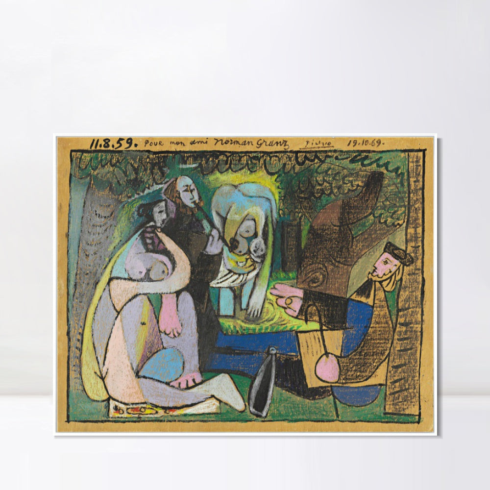 INVIN ART Framed Canvas Giclee Print Art 1960 Desert on the grass (Manet) by Pablo Picasso Wall Art